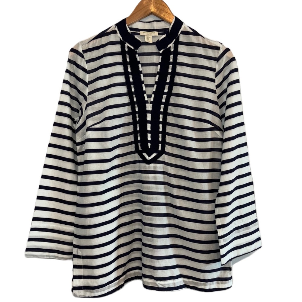 Saint Tropez West Nautical Stripe Tunic Top Size Medium